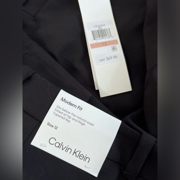 Calvin Klein Womens 12 Black Pants Modern Tapered Leg Fit Short Office NWT - Picture 9 of 12